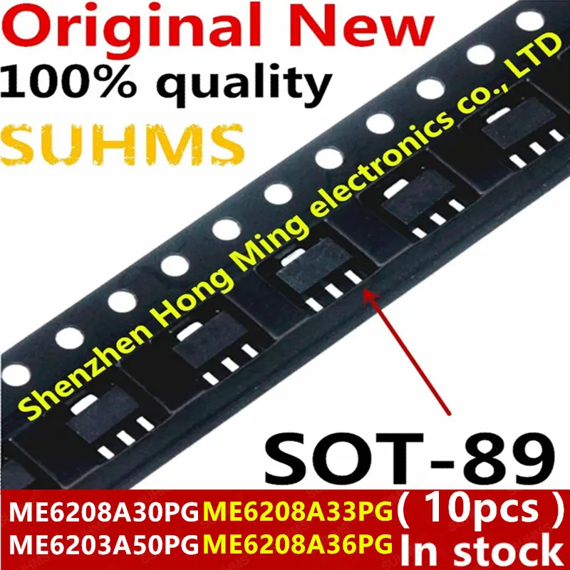 Diagrama de patillas y encapsulado SOT-89 del ME6208A30PG