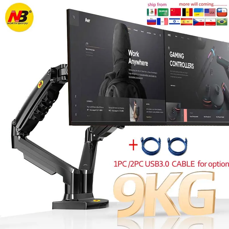 Brazo Monitor NB F160 Doble 27" - USB 3.0 Gas 360°
