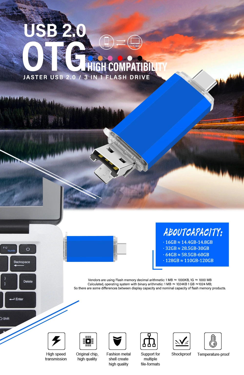 Unidad flash USB OTG tipo C en formato bolígrafo