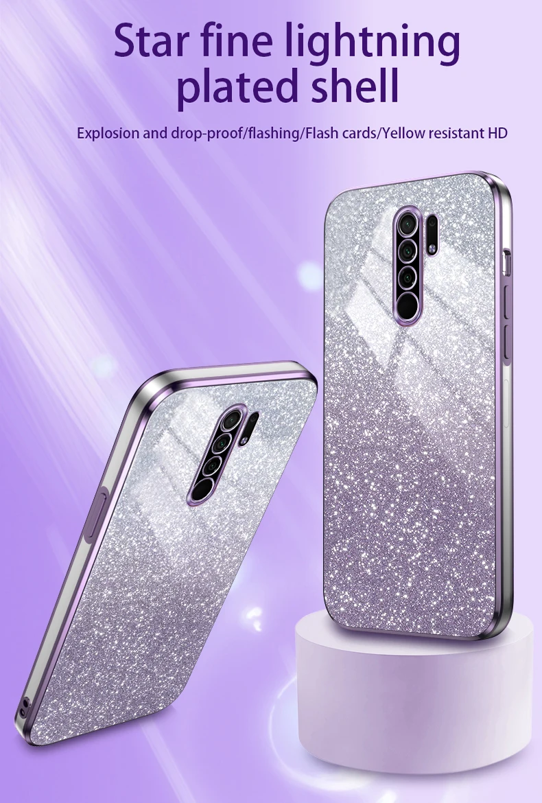 Funda mostrando detalle de glitter y degradado