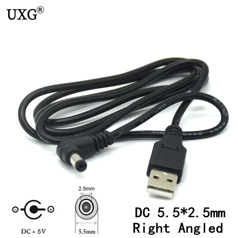 Cable USB a DC 5,5x2,5 mm con conector en L blanco