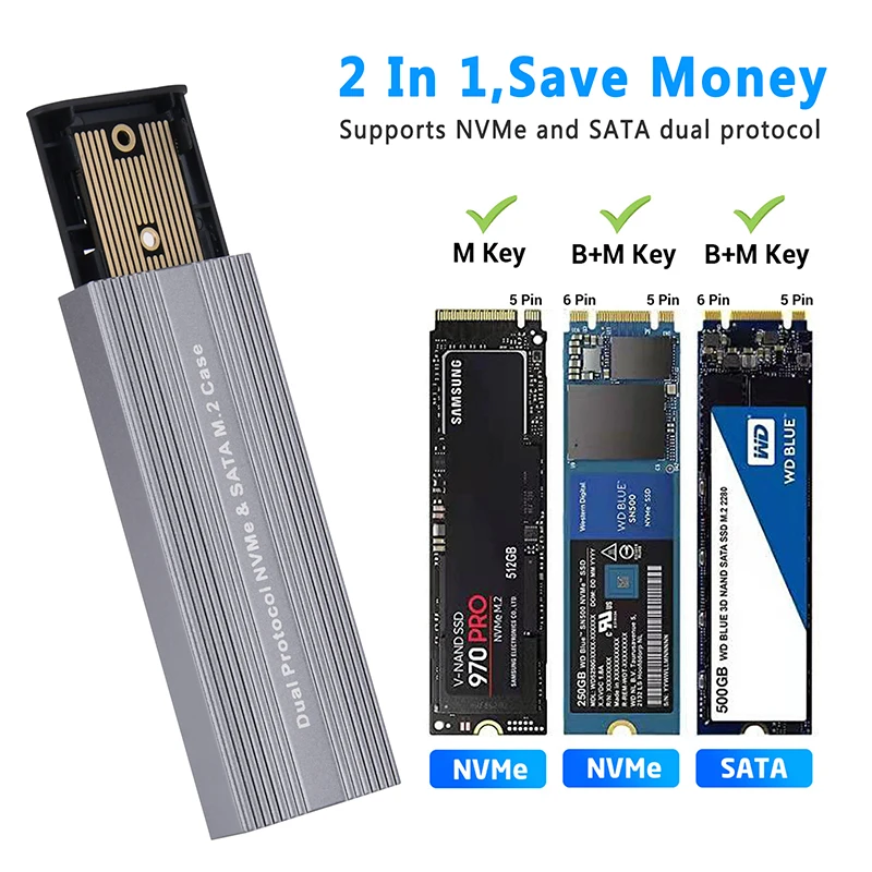 Carcasa SSD M.2 NVME SATA en aleación de aluminio