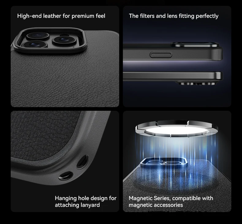Funda de cuero premium con filtros integrados