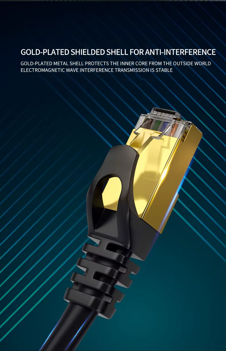 Cable Ethernet CAT6 enrollado con conectores RJ45 visible