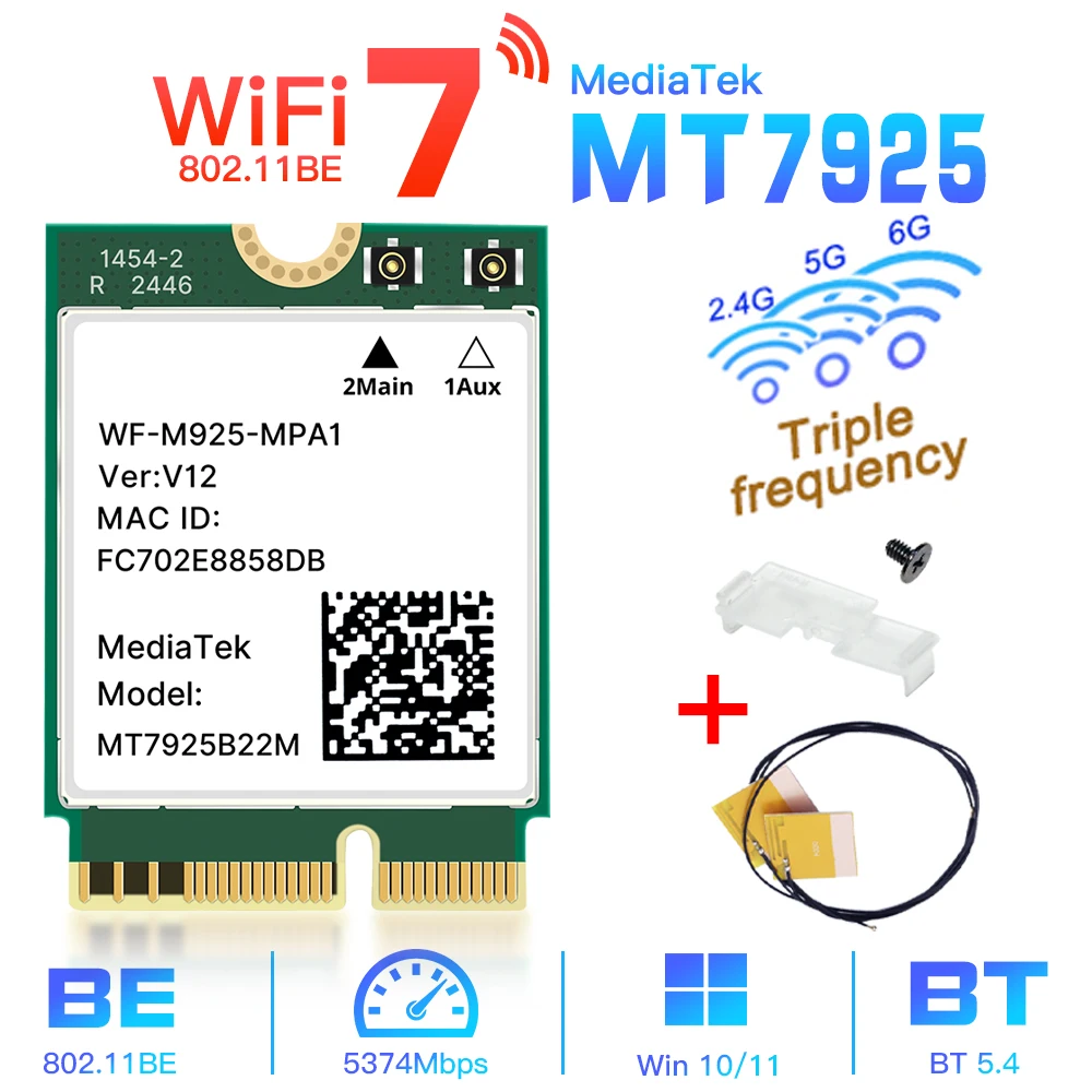 Vista frontal del adaptador WiFi 7 MT7925