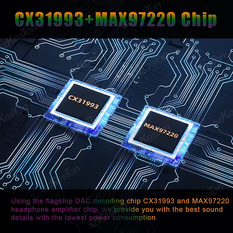 Esquema interno con los chips CX31993 y MAX97220 destacados