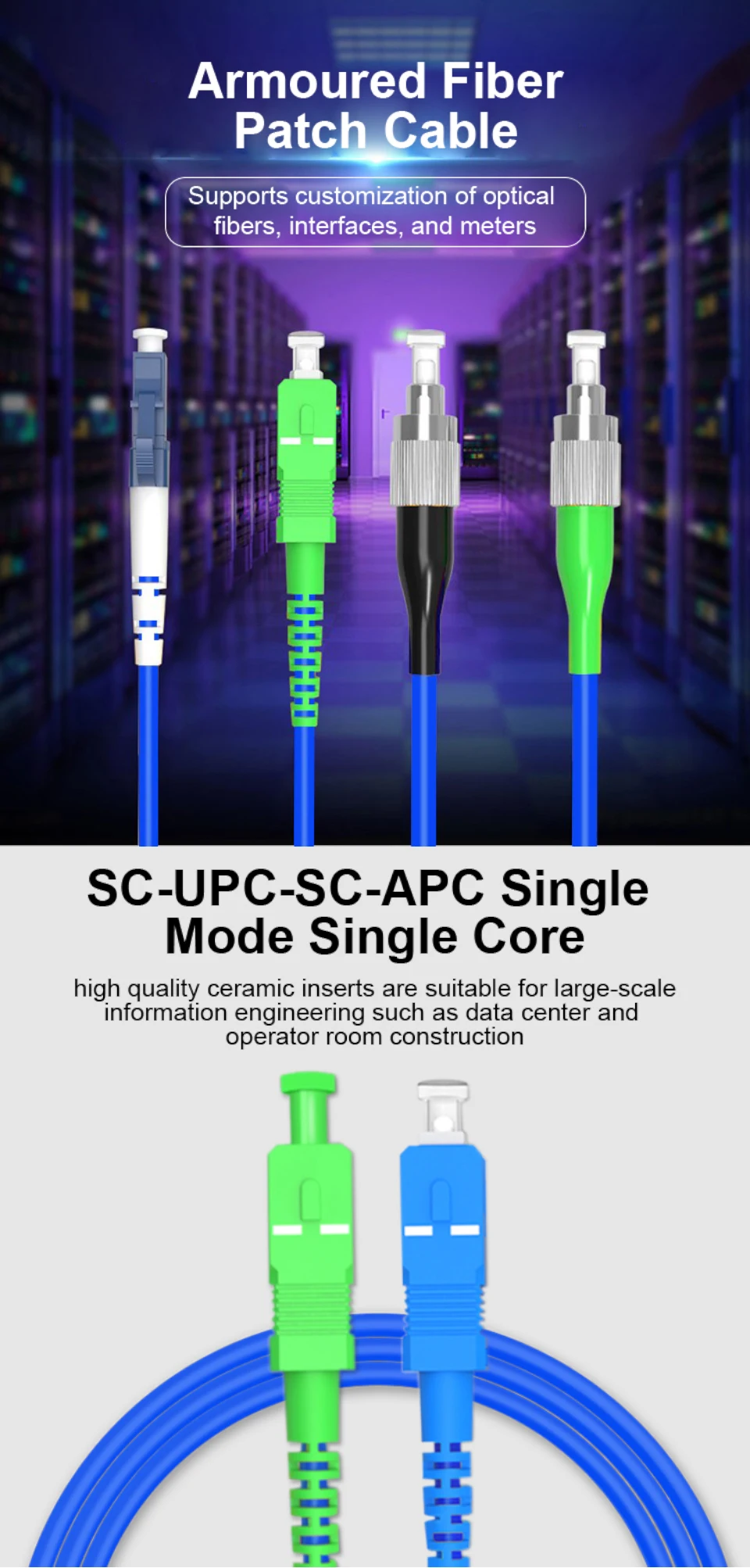 Cable de fibra óptica blindada con conectores SC