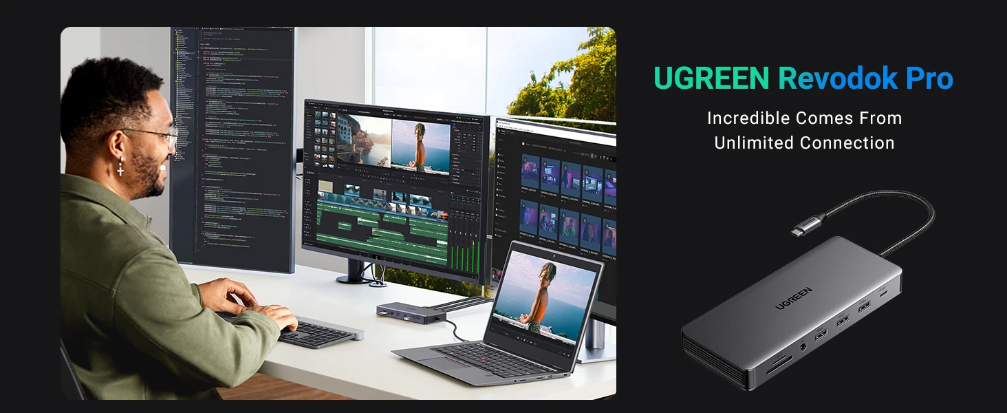 Puertos HDMI y DisplayPort de la estación de acoplamiento UGREEN
