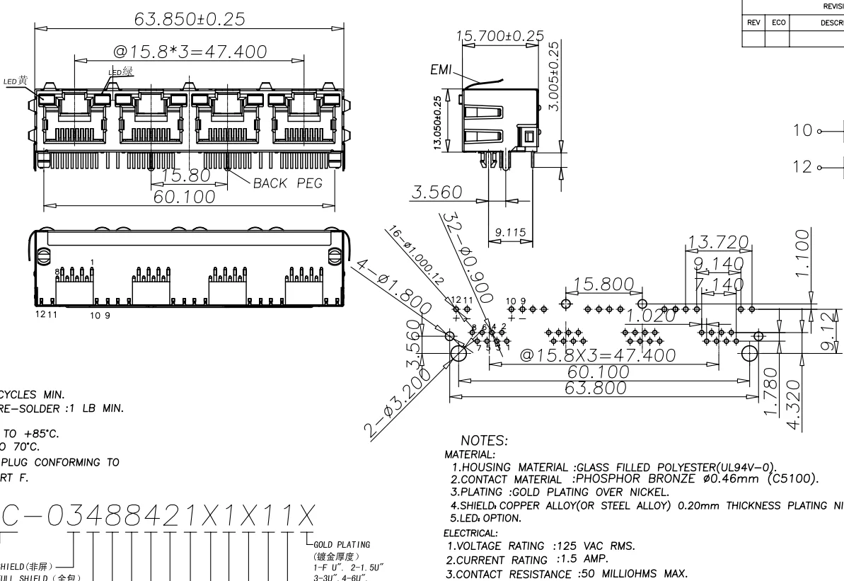 Conector hembra RJ45 8P8C para PCB