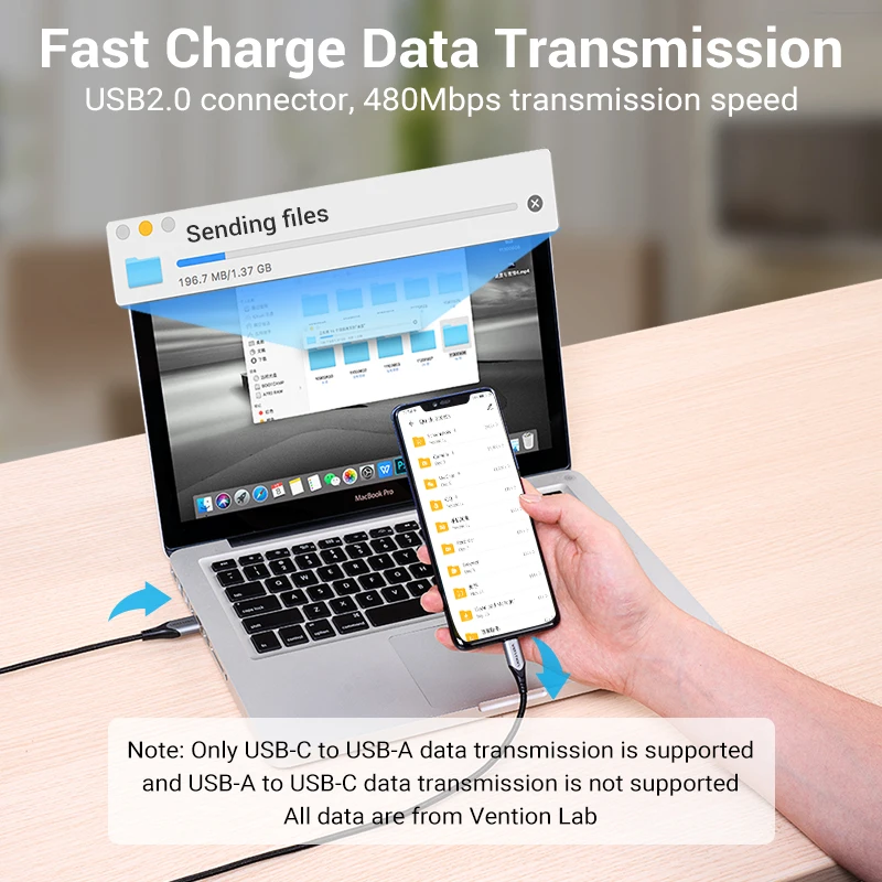 Vention Cable USB-C Carga Rápida para Samsung S21 y Xiaomi Redmi Note 8 - imagen 4