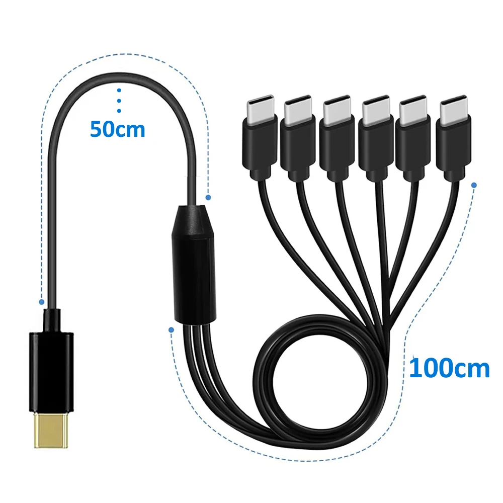 Cable Divisor USB-C 6 en 1 para Android y Dispositivos TypeC