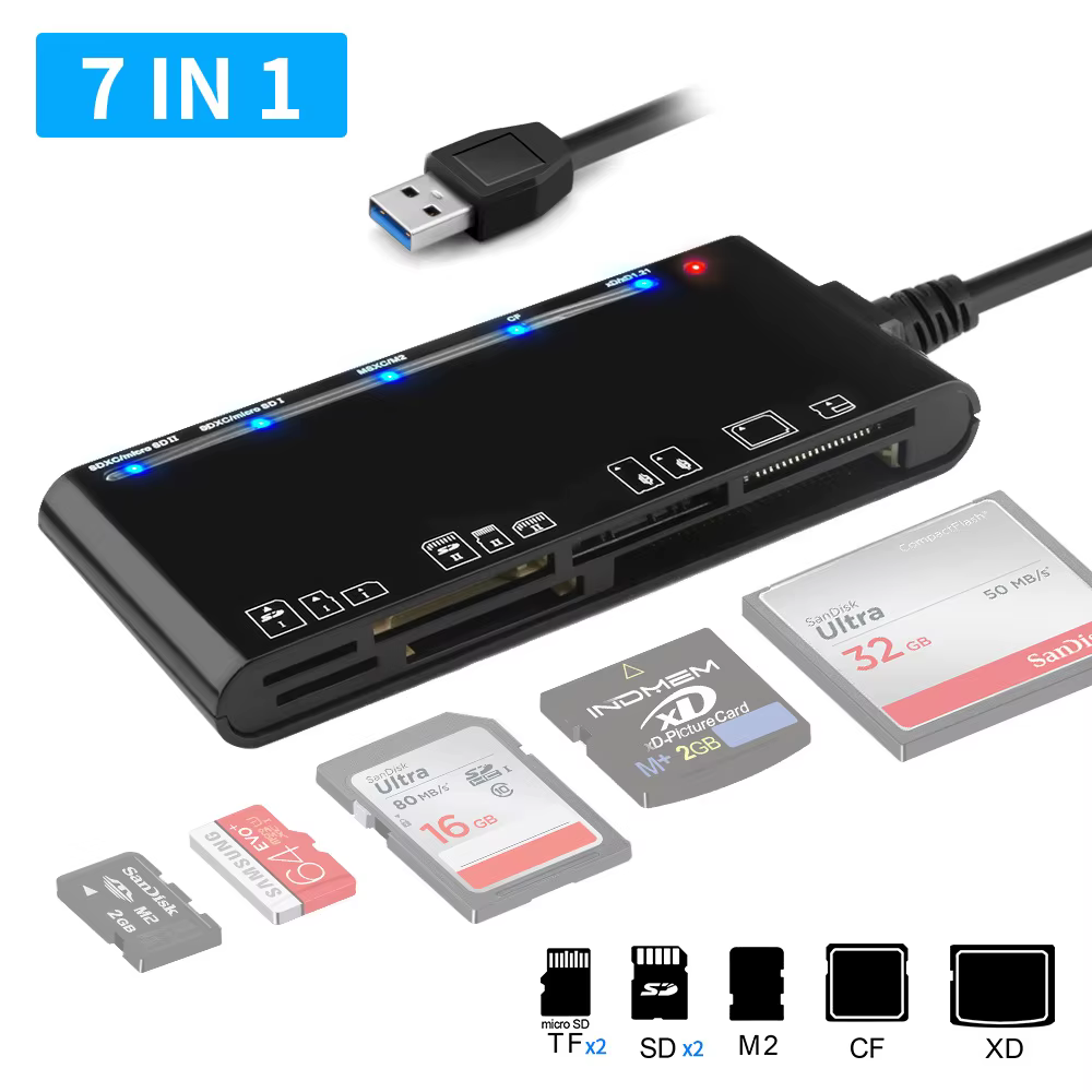 Lector de tarjetas USB 3.0 UTHAI CR7 seven-en-uno con múltiples ranuras