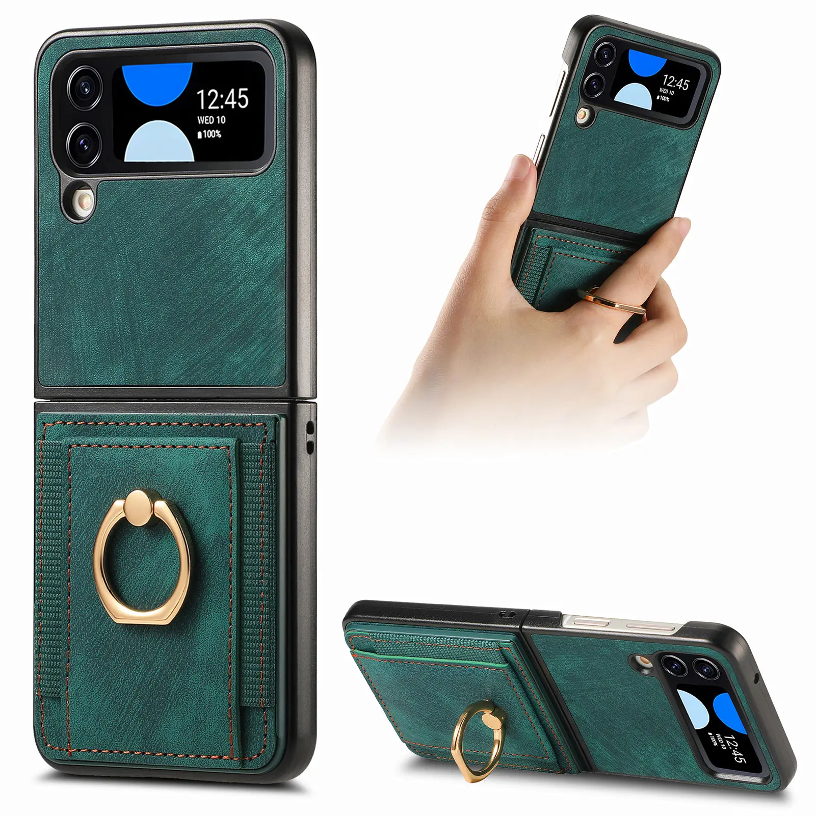 Interior de la funda mostrando las ranuras para tarjetas y el bolsillo para efectivo
