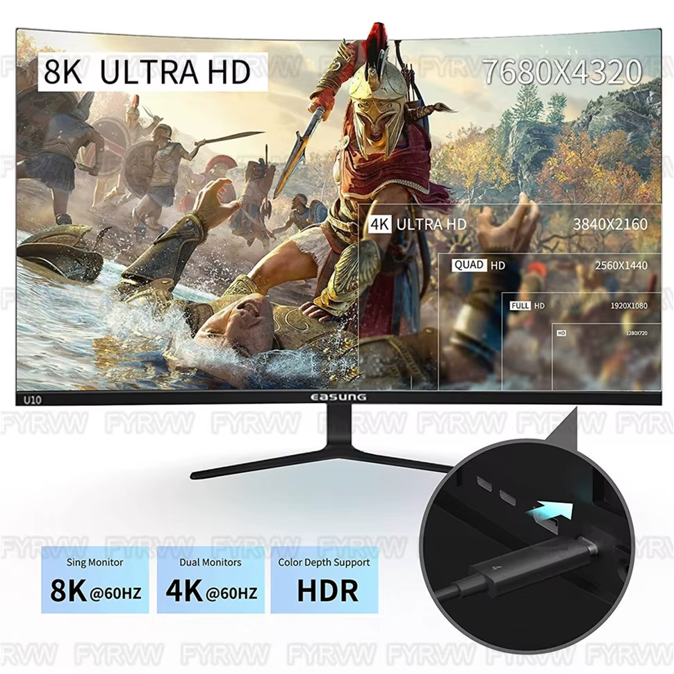 Cable montado junto a monitor 8K