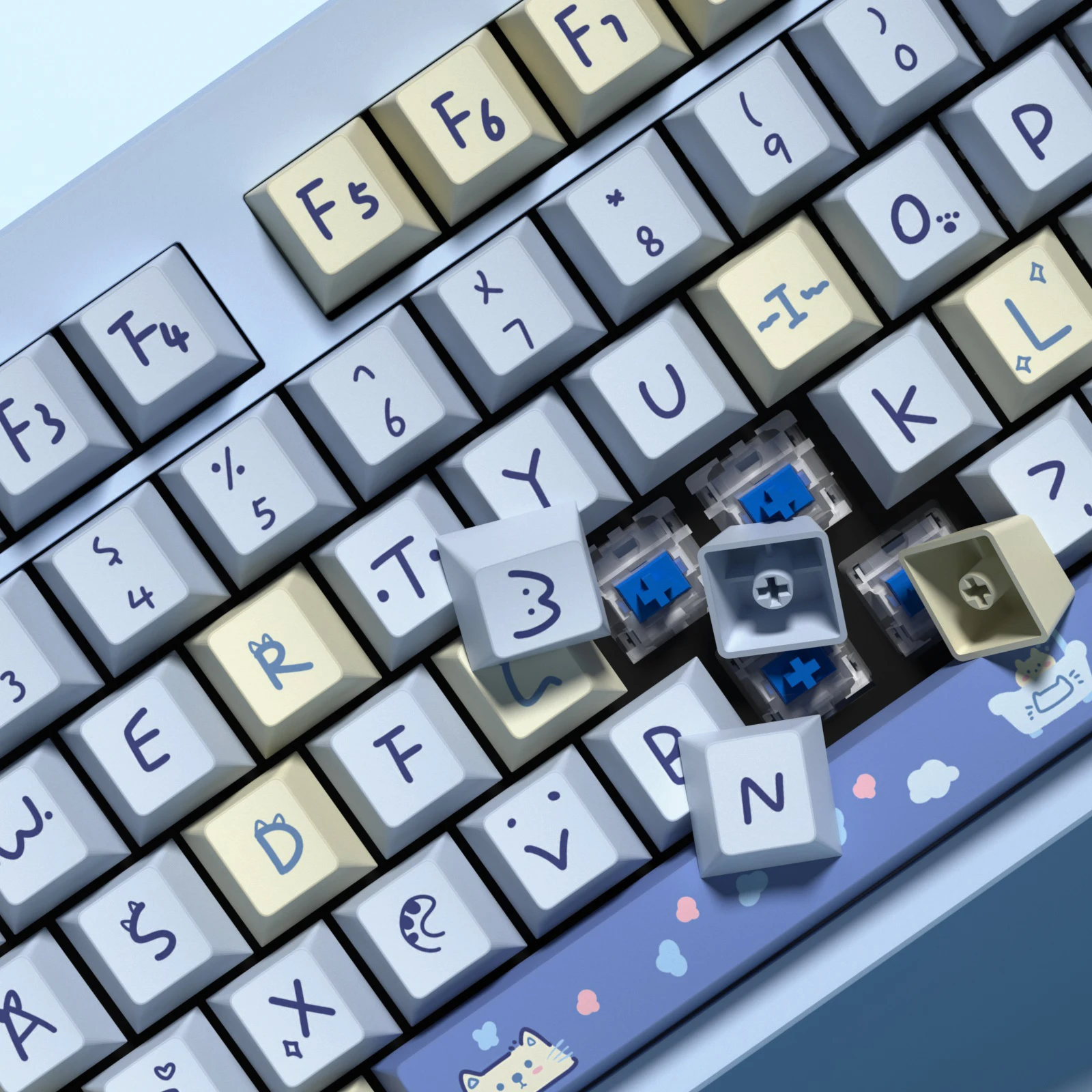 KBDiy Teclas Perfil Cherry PBT MX Gaming Meow Azul Teclado Mecánico - imagen 5