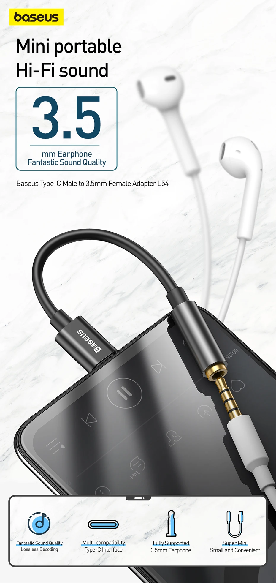 Adaptador Baseus USB-C a minijack
