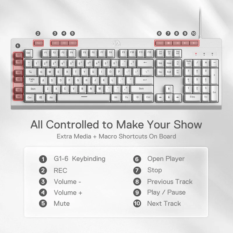 Redragon K512 Shiva, teclado gaming de membrana RGB con reposamuñecas - imagen 3