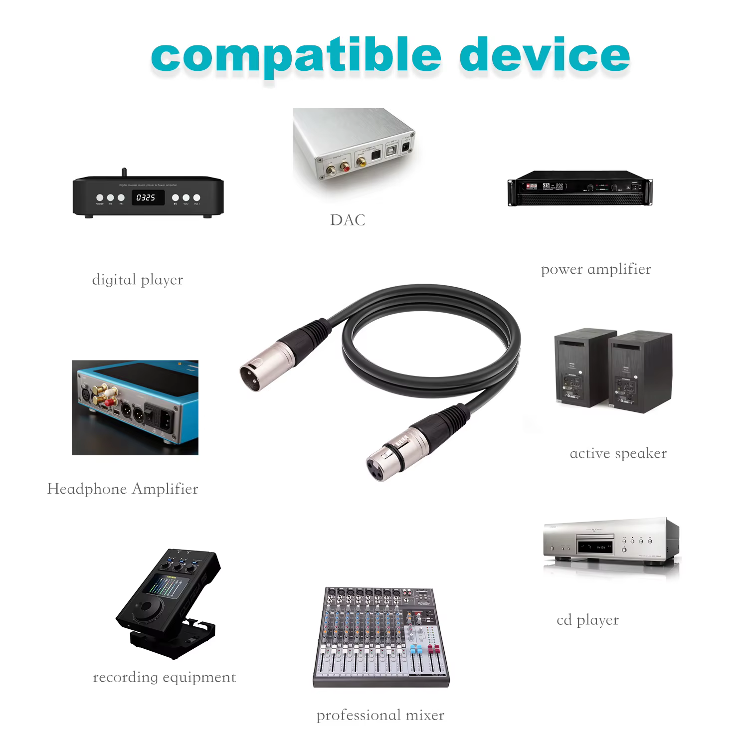 Cable XLR macho a hembra para alimentación