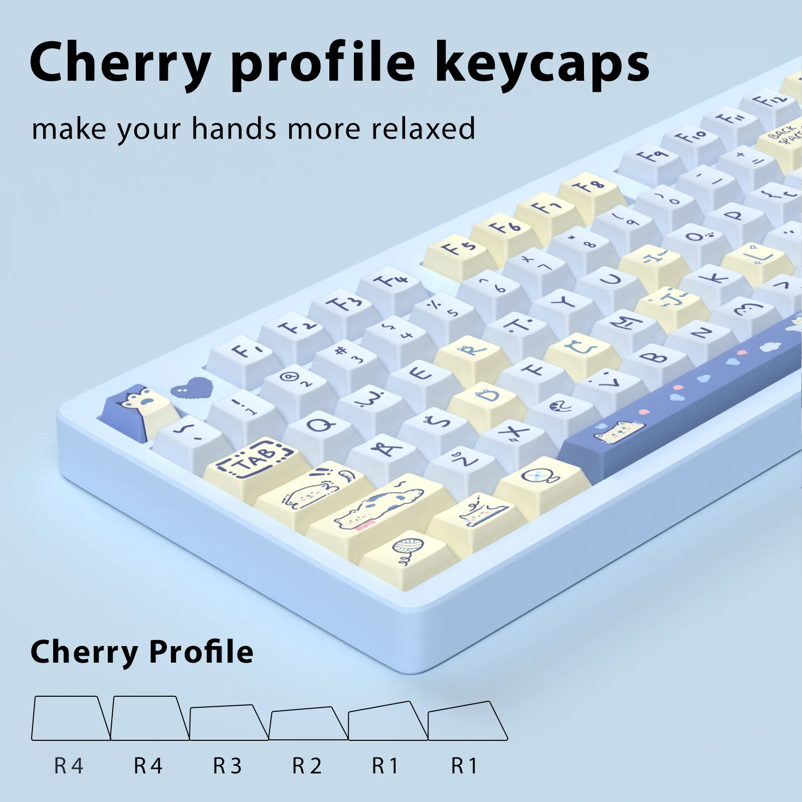 KBDiy Teclas Perfil Cherry PBT MX Gaming Meow Azul Teclado Mecánico
