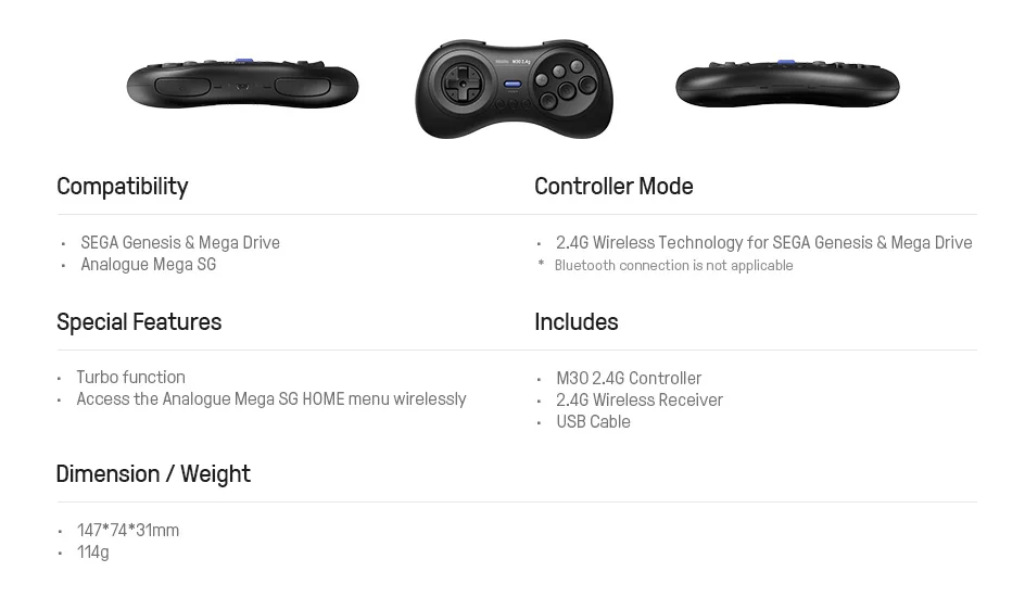 Vista lateral del controlador 8BitDo M30
