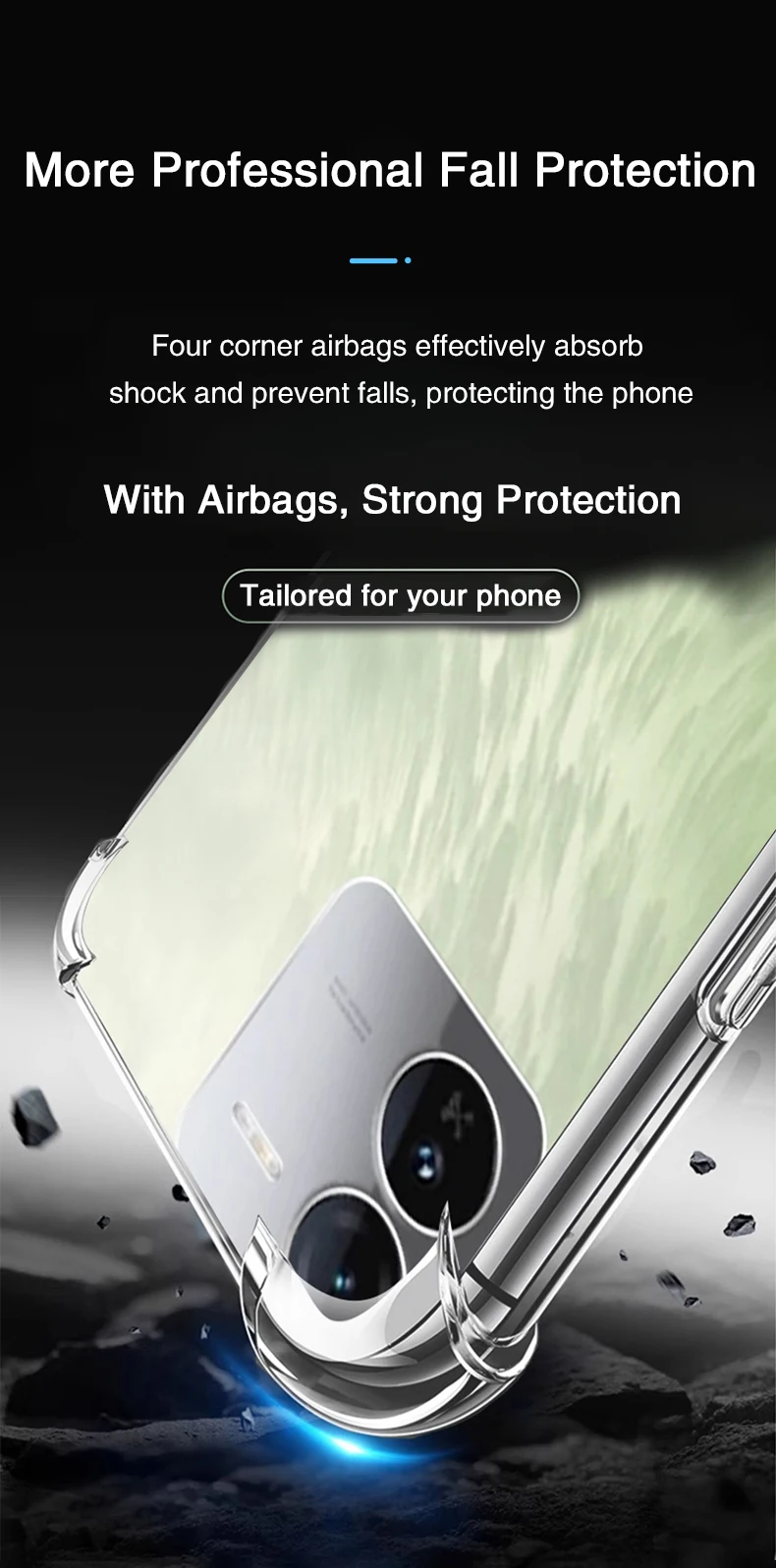 Vista frontal de la funda transparente para VIVO iQOO Z9