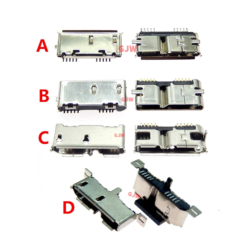 Vista frontal del conector Micro USB 3.0 B hembra