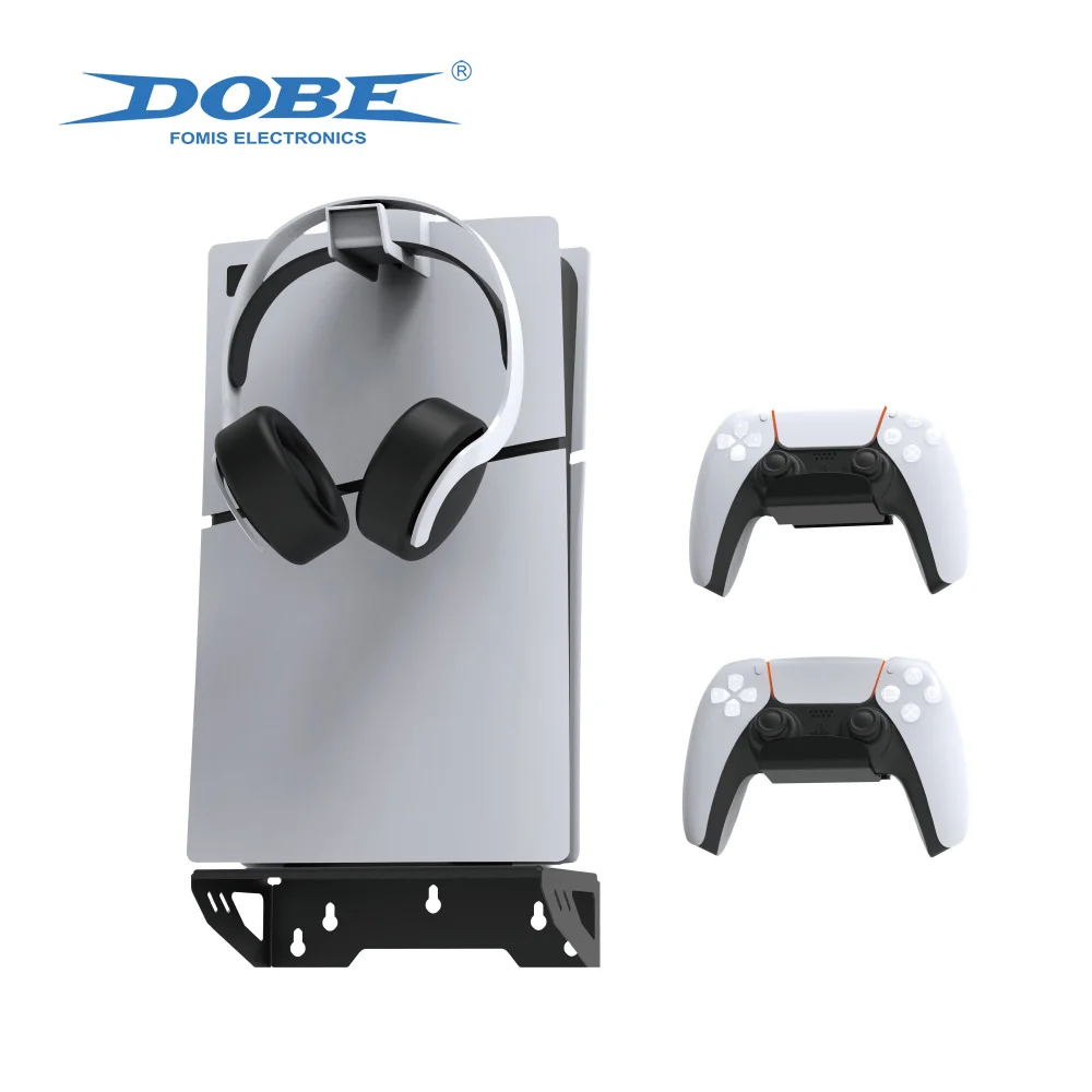 Soporte Pared PS5 Slim y Digital – DOBE Acero con Gancho Auriculares y Mando - imagen 4