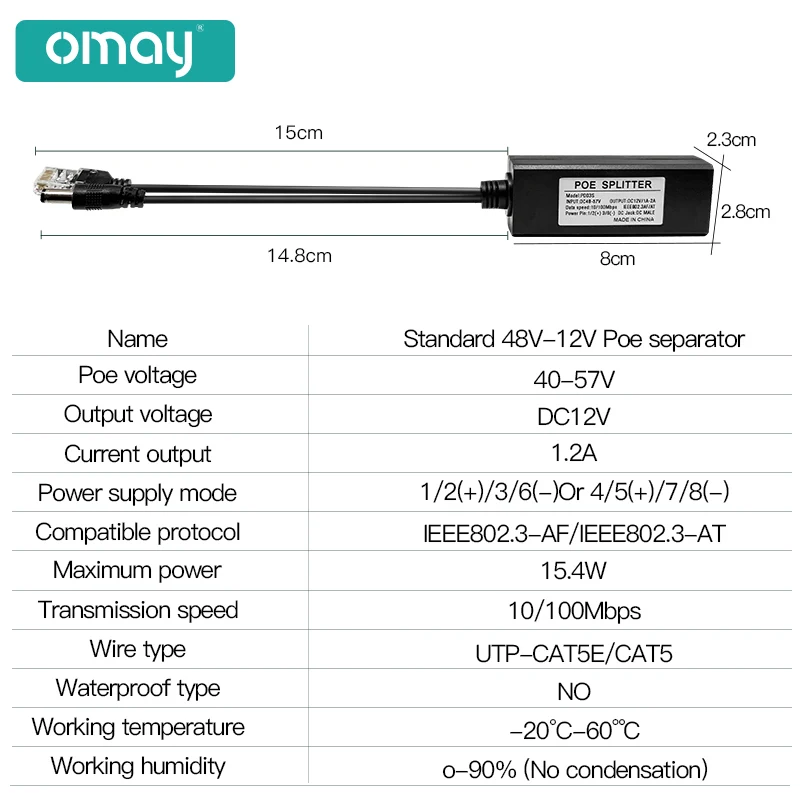 Divisor PoE USB-C para Cámaras IP Huawei Hikvision – Alimentación - imagen 2
