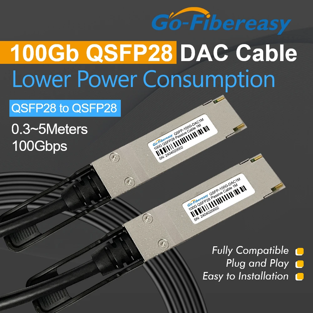 Cable DAC 100Gb QSFP28 Pasivo Apilable para Mikrotik Huawei Cisco