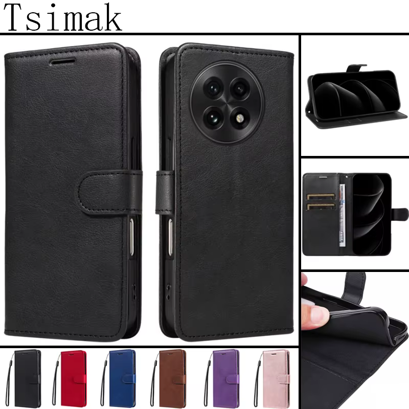 Funda de cuero con tapa para OnePlus en color negro con acabado elegante