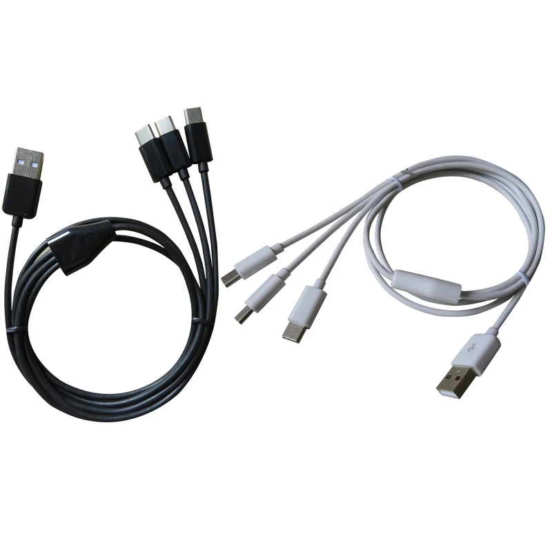 Vista frontal del cable mostrando los tres conectores USB‑C