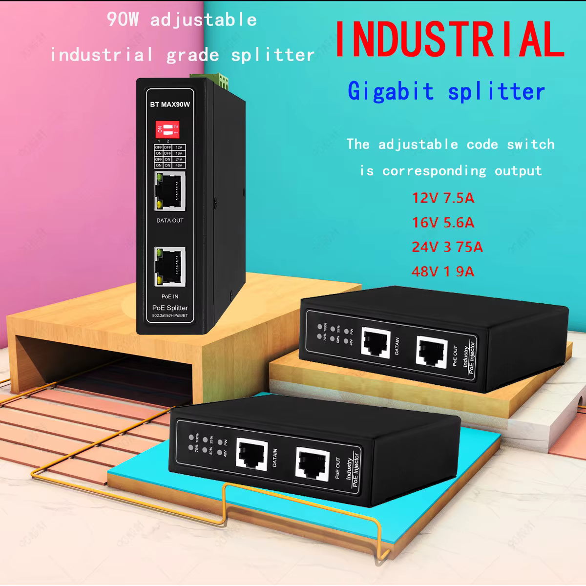 Divisor PoE industrial con montaje DIN