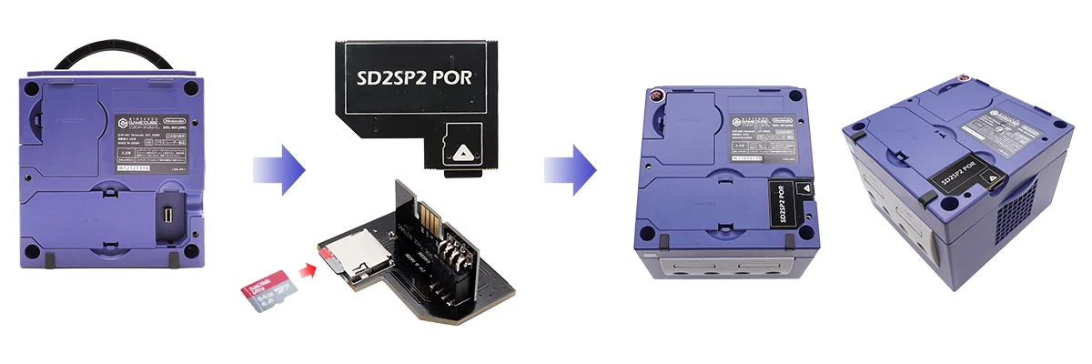 Adaptador BitFunx SD2SP2 Pro instalado en GameCube