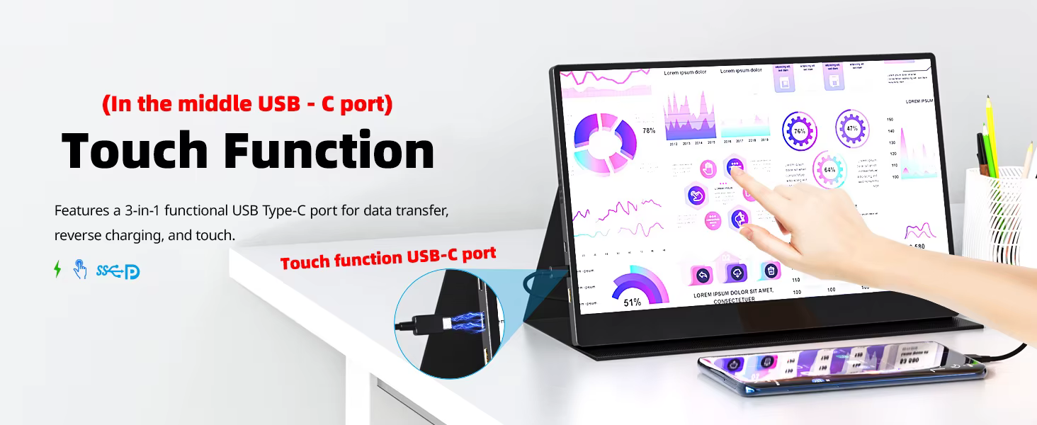 Conexión USB-C del monitor portátil para alimentación y señal