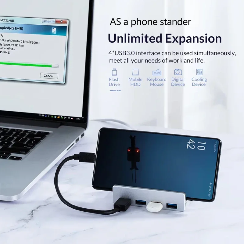 Concentrador USB 10Gbps – USB 3.2 con clip divisor para MacBook iMac - imagen 4