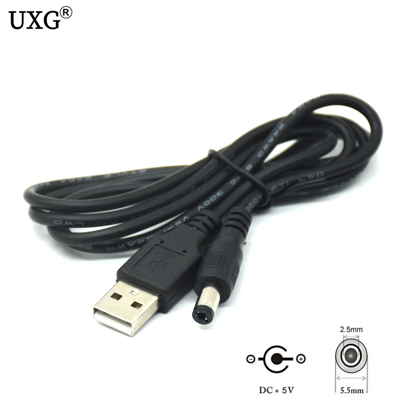 Cable USB a DC 5,5x2,5 mm con conector en L negro