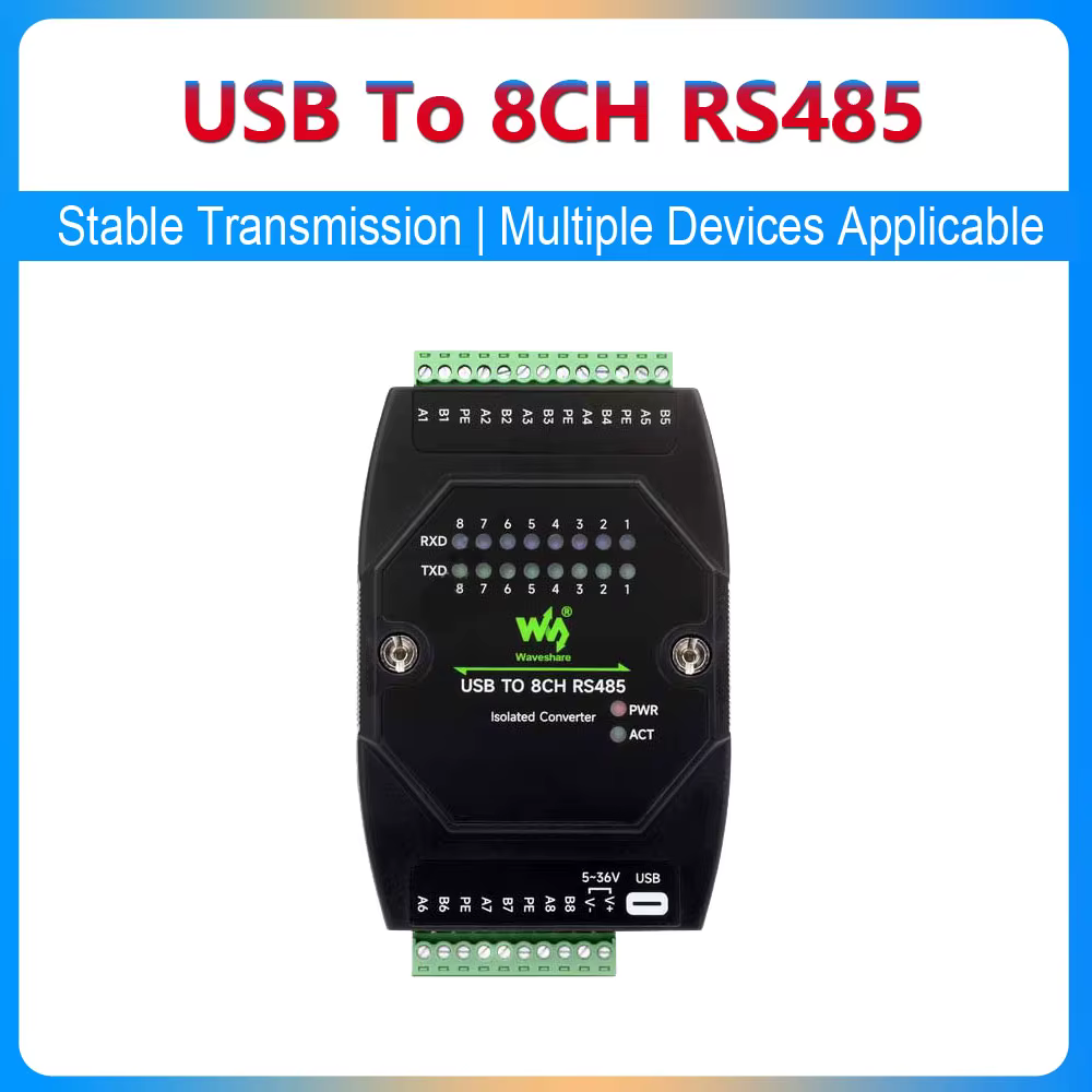 Convertidor USB a RS485 Industrial 8 Canales Aislado Riel 35 mm