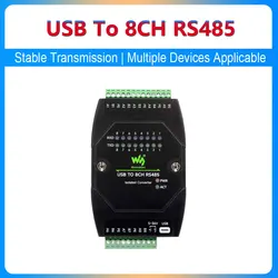 Convertidor USB a RS485 Industrial 8 Canales Aislado Riel 35 mm