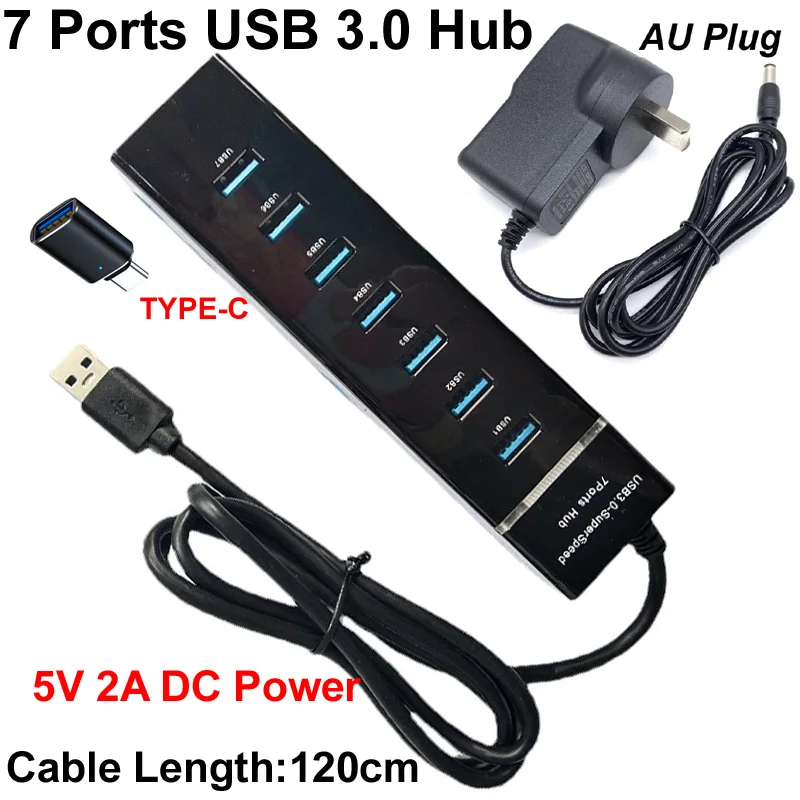 Concentrador USB 3.0 con 7 puertos y cable de 120cm