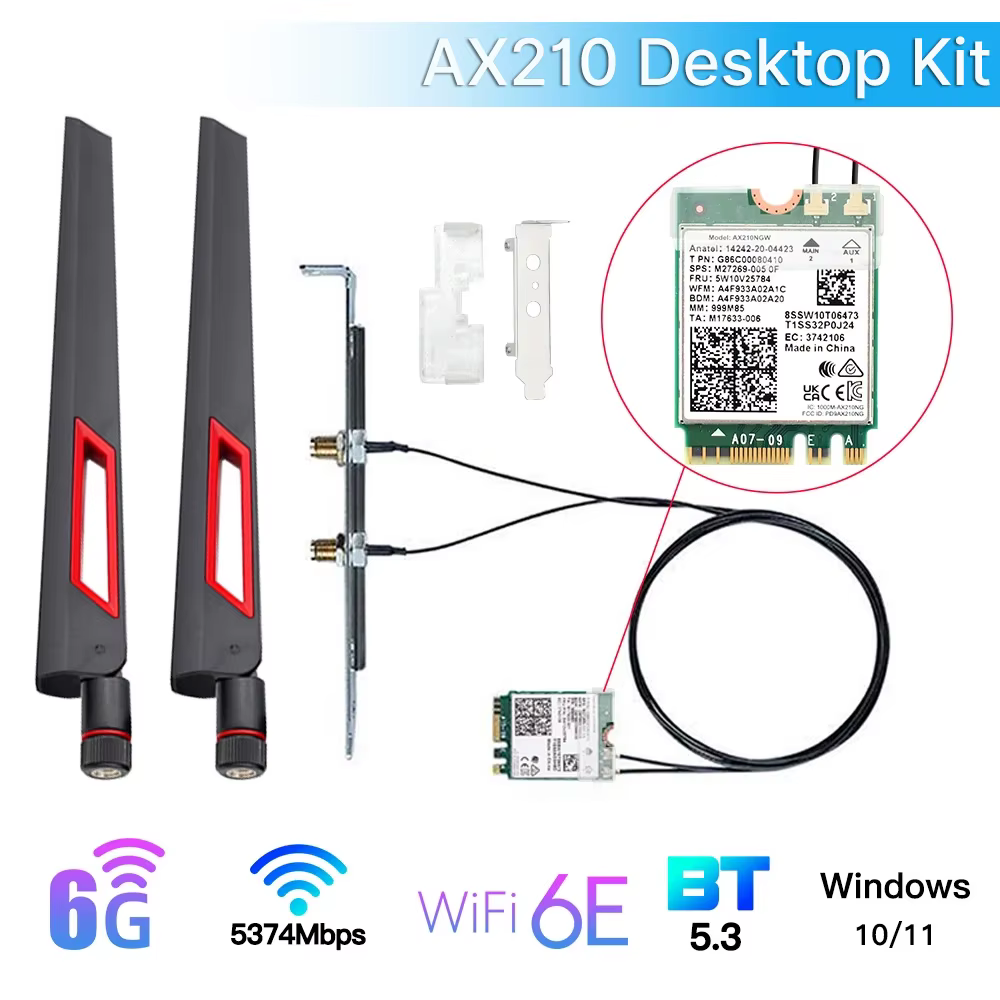 Vista frontal del adaptador AX210 con chipset Intel