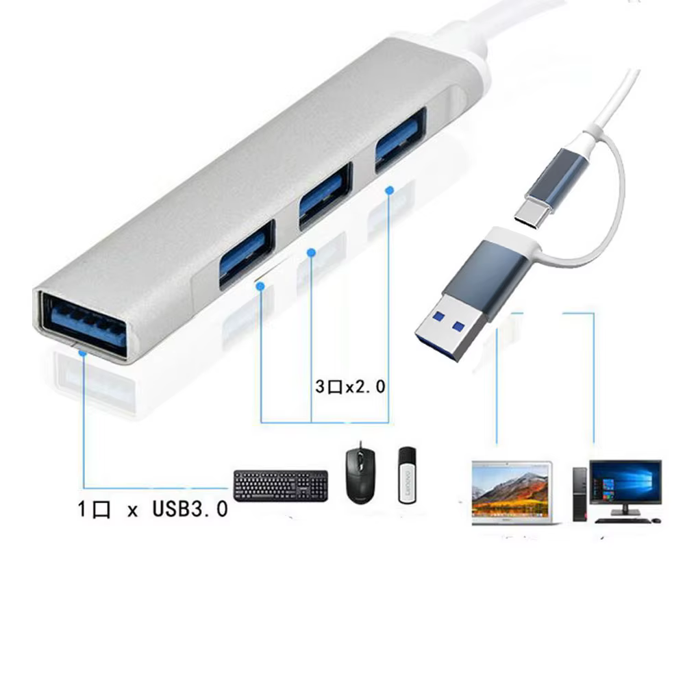 Conexiones USB 3.0 y 2.0 del hub