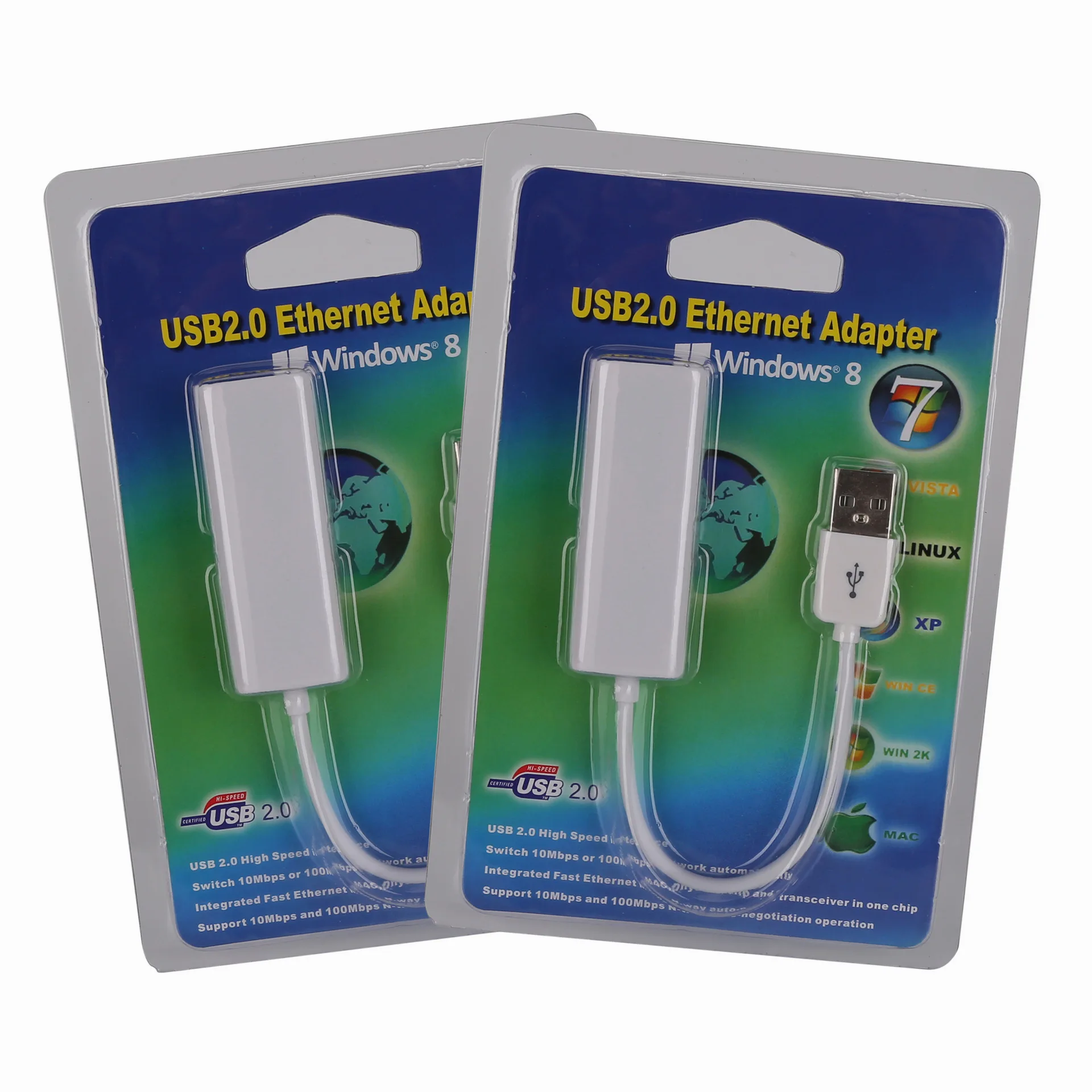 Adaptador de red USB a Ethernet blanco vista frontal