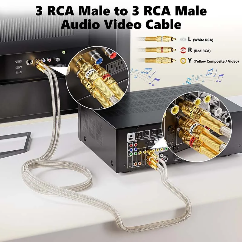Cable RCA Macho a Macho – Vídeo Audio Compuesto Blindado - imagen 5