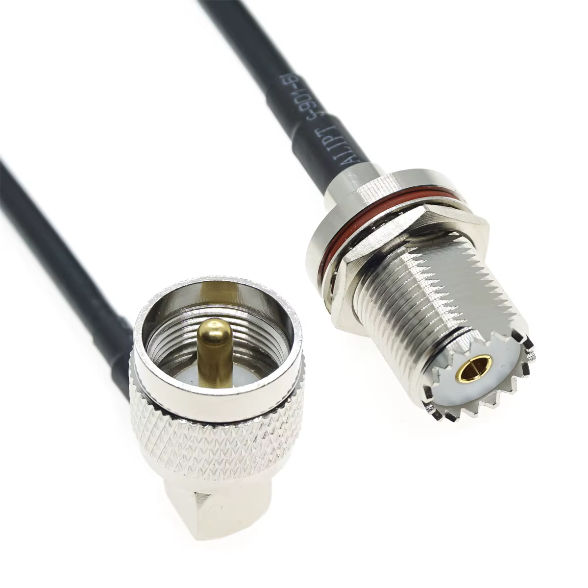 Cable coaxial de ángulo recto UHF RG58 con conectores SO239 y PL259
