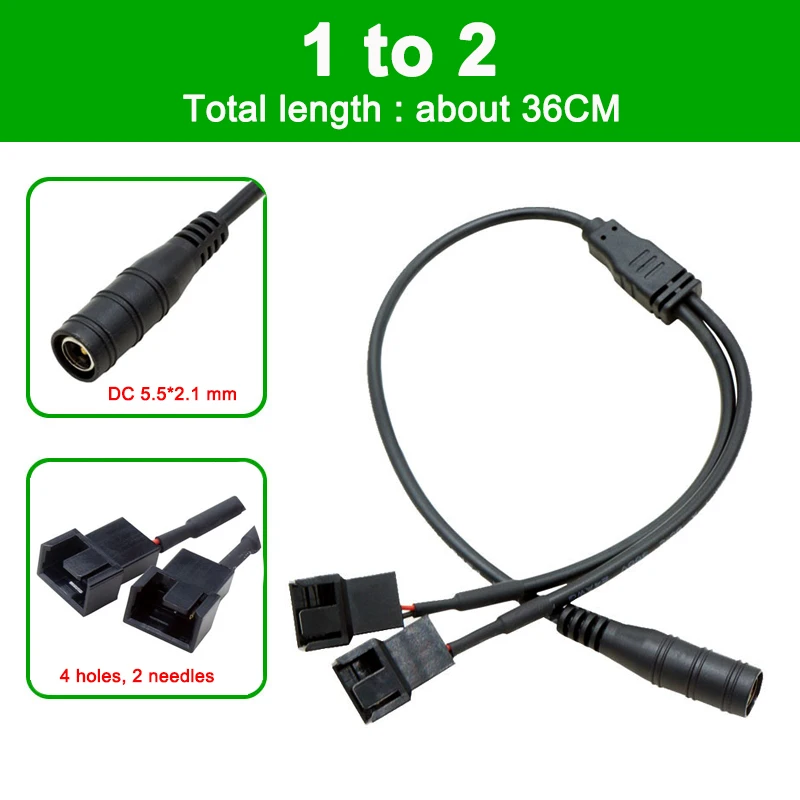 Adaptador 1 a 4 Ventiladores PWM 4 Pin 12V – Conector DC 5,5 x 2,1 mm - imagen 3