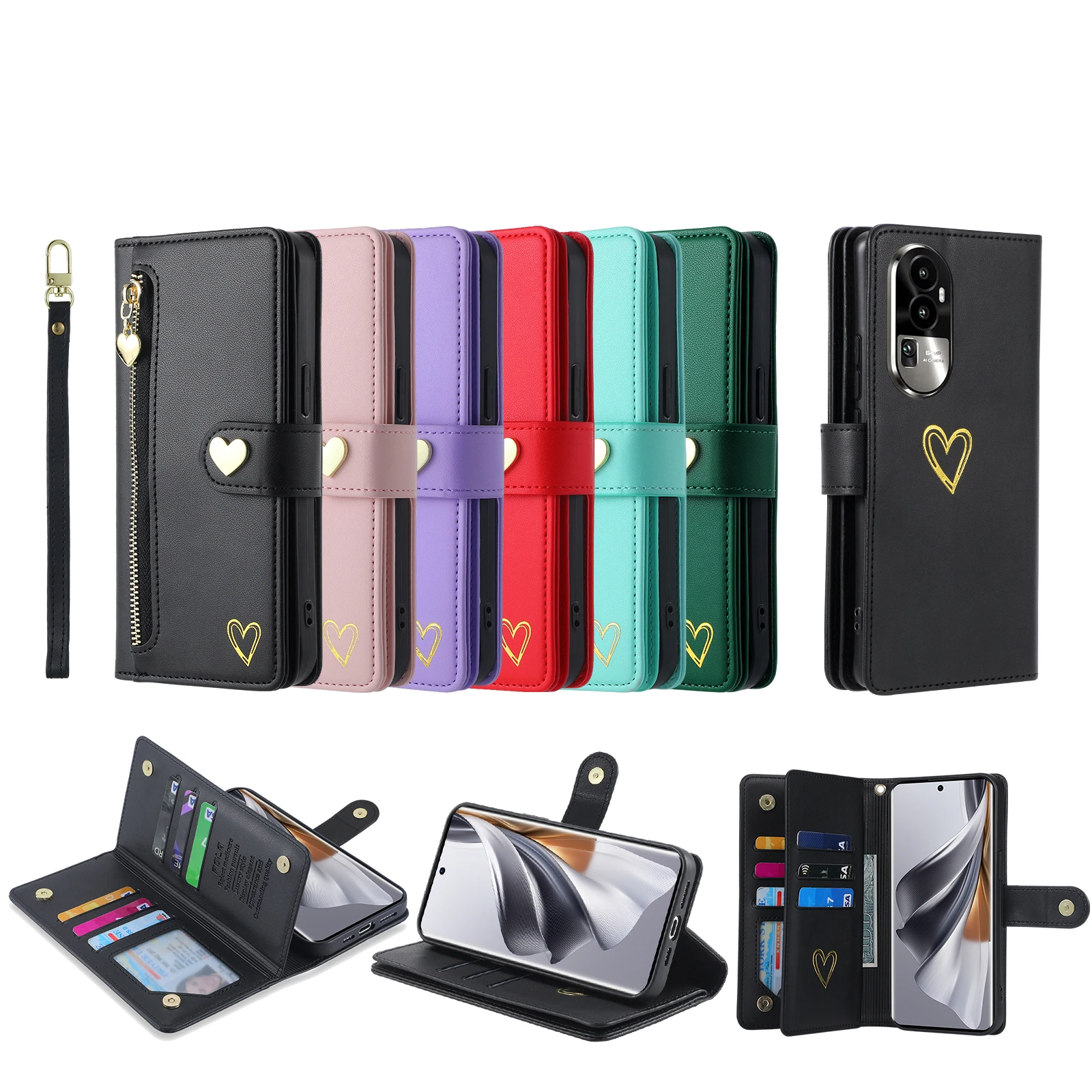 Bolsa de cuero con cartera para OPPO vista frontal