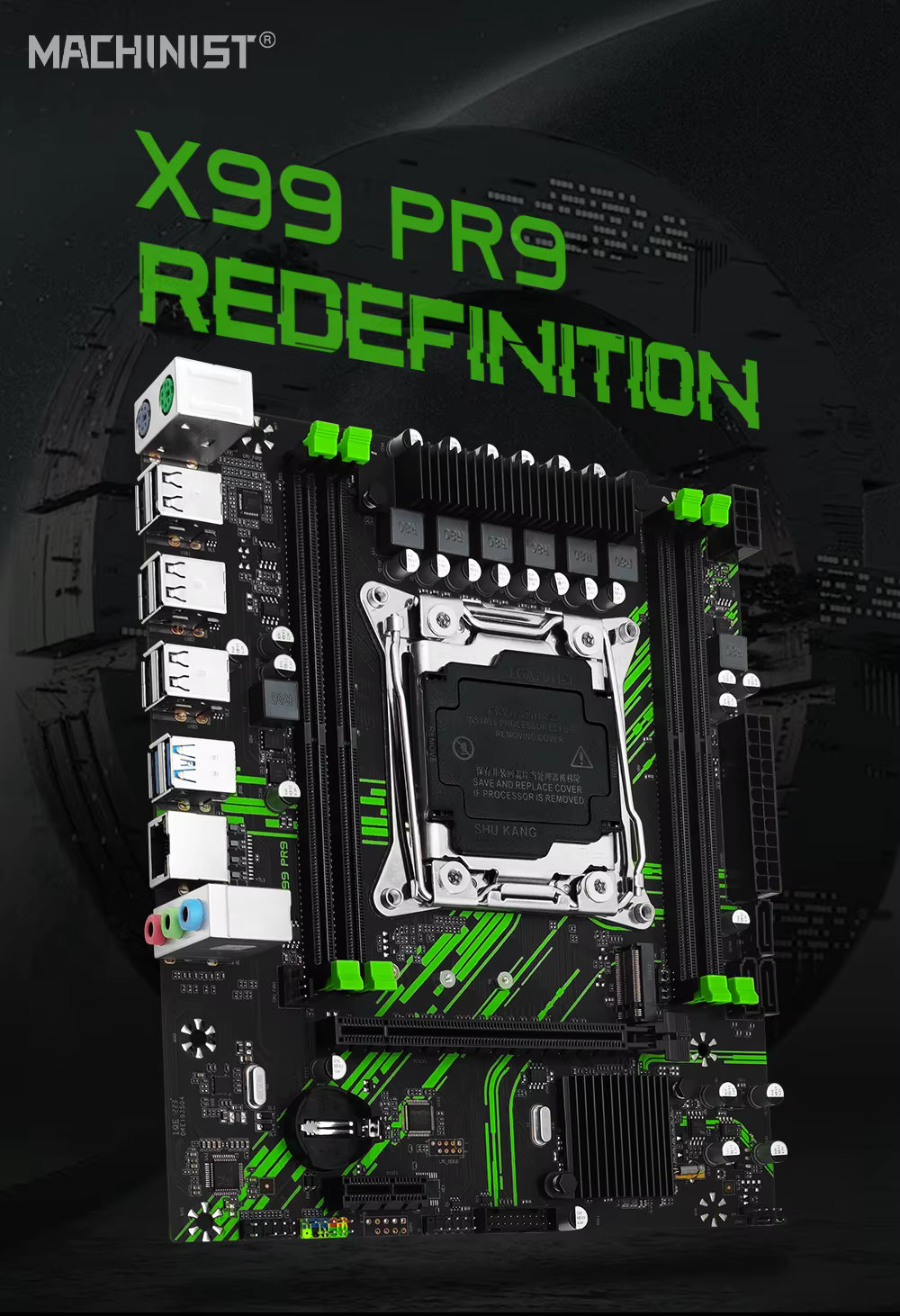 Vista frontal de la placa base MACHINIST X99 PR9