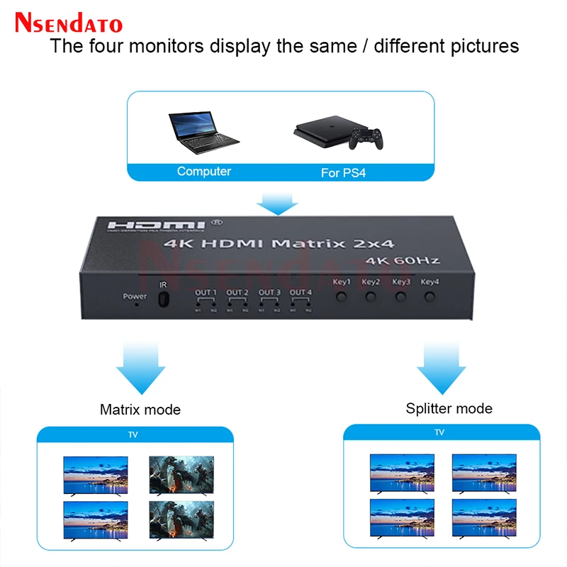 HDMI Matrix 2x4 4K60Hz - Divisor con Audio SPDIF AUX para PS3/4 TV - imagen 3