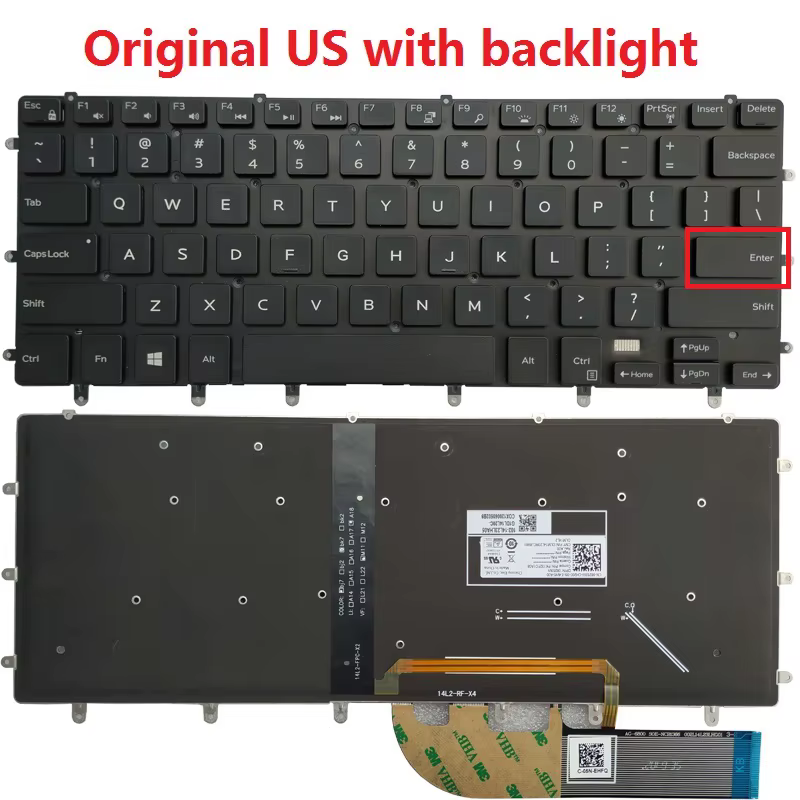 Vista frontal del teclado con retroiluminación