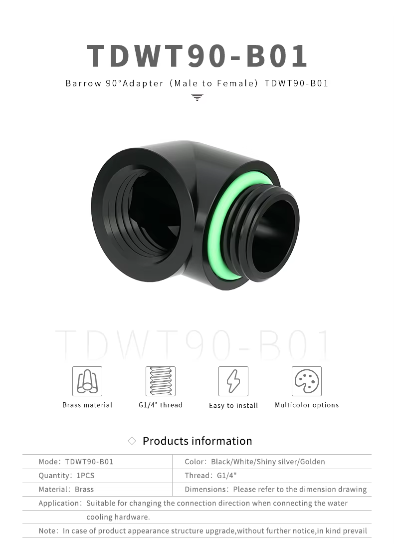 Vista frontal del conector Barrow 90°